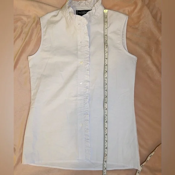 Kiel James Patrick Ruffle Oxford Cotton Sleeveless Shirt Size XS White - Picture 7 of 8